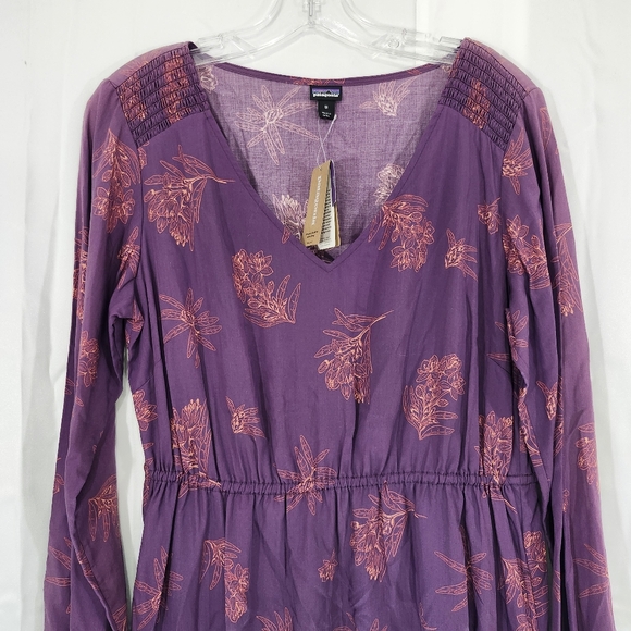 Patagonia Size Medium Shallow Moon Dress Labrador Tea Plum Floral - Picture 3 of 11